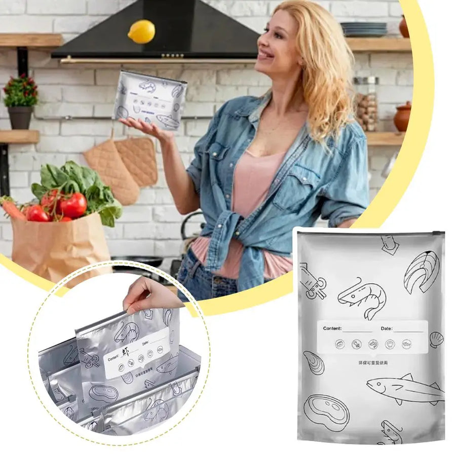 Sealed Food Storage Bag Aluminum Foil Reusable Freezer Bag Fresh Keeping Container Leakproof Meal Prep Kitchen Storage Organizer