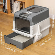 Cat Litter Box with Scoop, Large Foldable Litter Box with Lid, Front Entry Top Exit Kitty Box, Odor Control, Easy To Clean