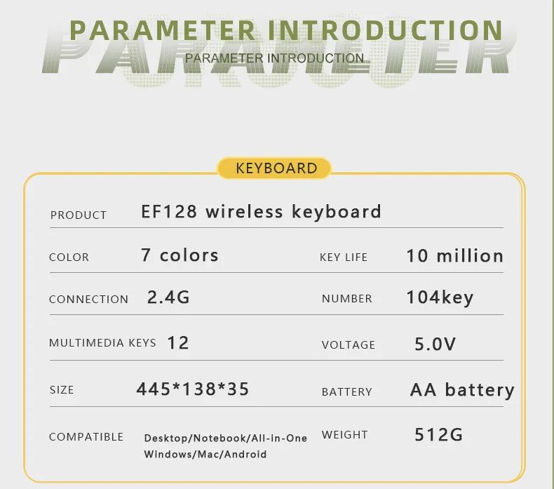 Cute 104Keys Retro Round Keycap 2.G Wireless Gaming Keyboard Mouse Combo Ergonomic Keyboard With Multimedia function keys
