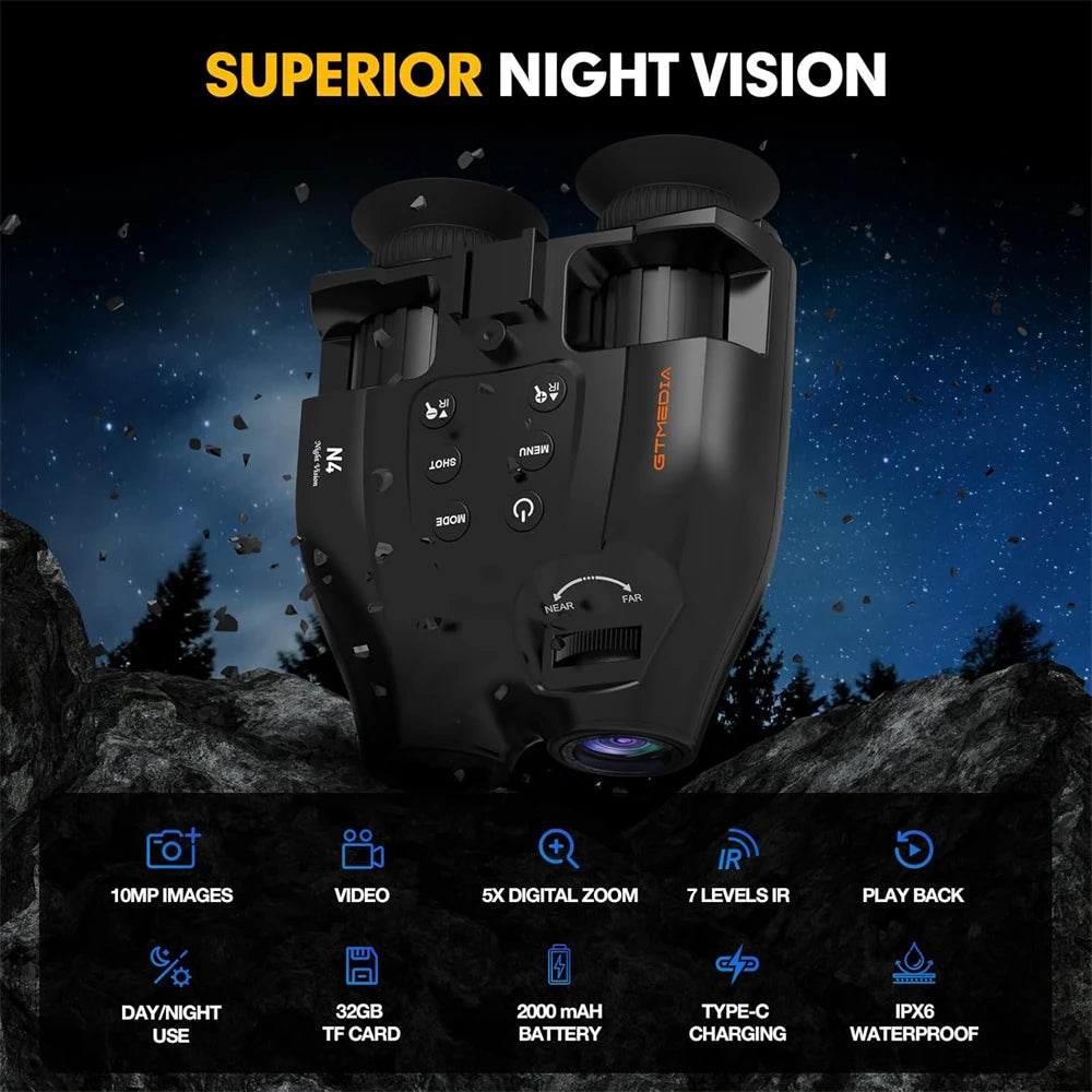 GTMEDIA N4 Night Vision Binoculars Infrared Night-Visions Device 1080P 5X Digital Zoom Head Mount Goggles Day/Night Use Outdoor