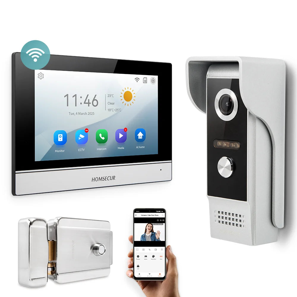 HOMSECUR 4 Wire Tuya Smart APP HD Video House Door Phone Kit with 7" Touch Screen Monitor IP65 Doorbell Camera Record Snapshot