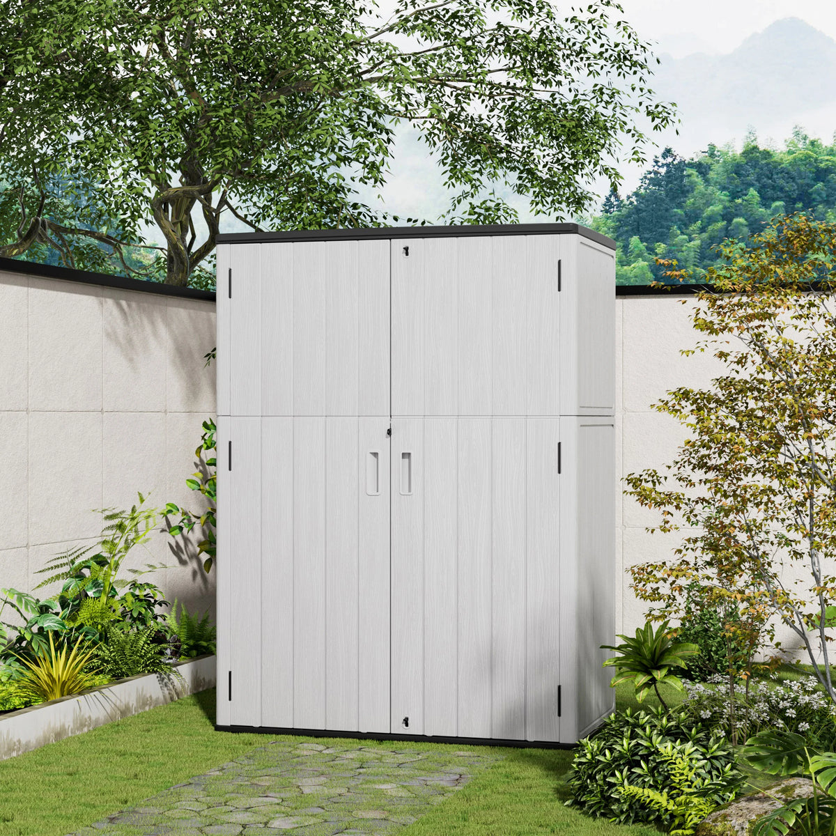 Prefabricated Plastic Outdoor Gardening Workshop Tool Horizontal Storage Shed