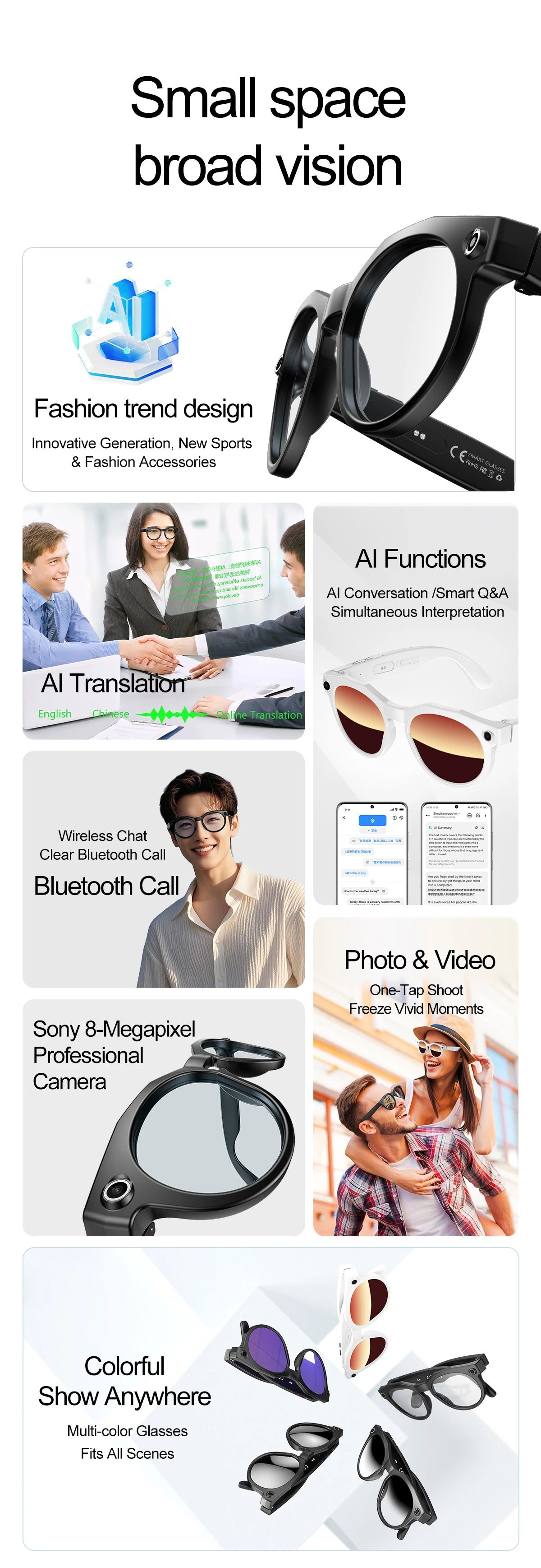2026New800W Camera AI Glasses Men Color-Changing Smart Translation Glasses Photo Video Recording Waterproof Call SmartSunglasses
