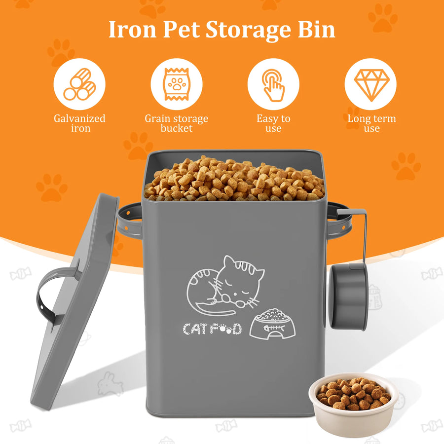 Pet Food Storage Box Metal Large Capacity Dog and Cat Food Storage Sealed Container With Lid and Spoon Dog Food Organizer Barrel