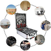 Wheeled Trolley Tool Sets,187Pcs Aluminum Trolley Case Tool Set Silver, Car Mechanics Repair Kit Set, Household Hand Tool Set