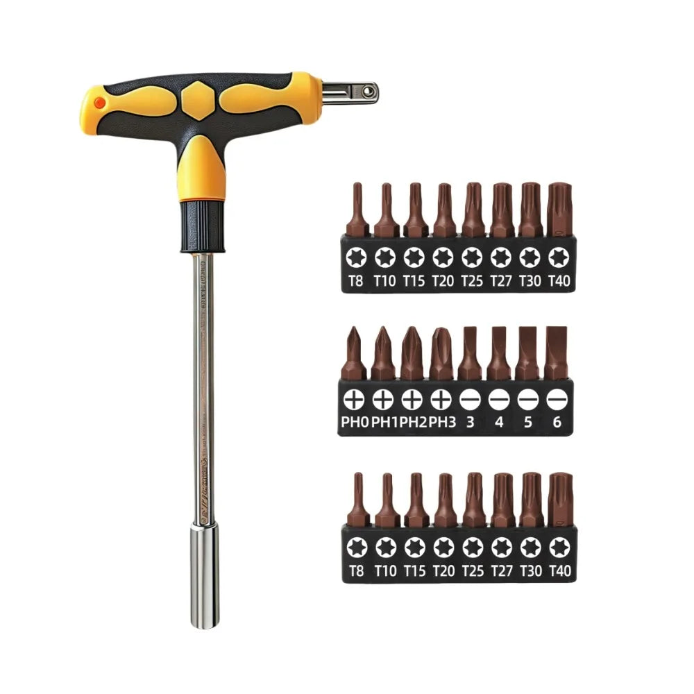 Screwdriver Set with T-shape Cross and Straight Slot Hexagon and Plum-shaped Heads for DIY Lovers Maintenance