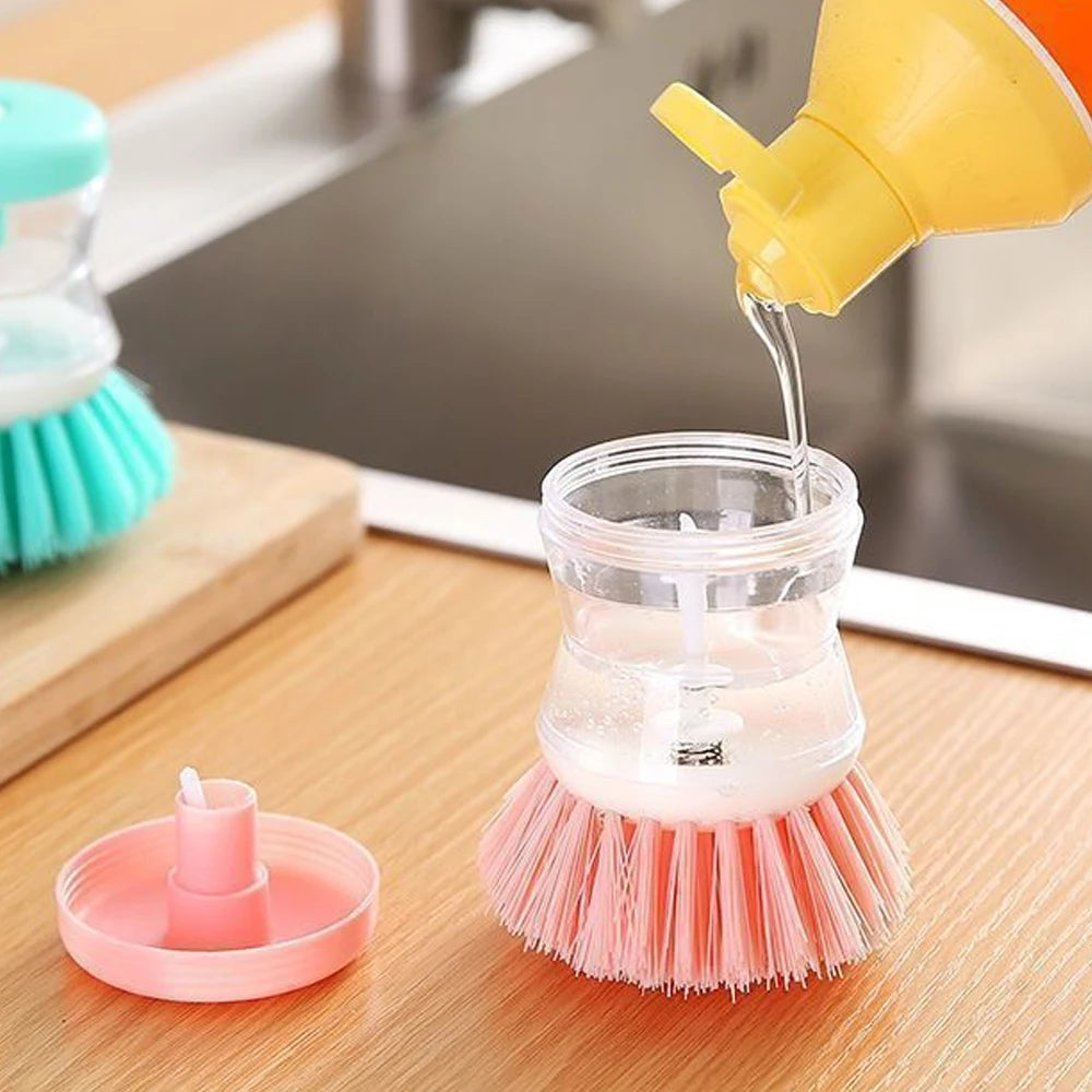 Kitchen Wash Pot Dish Brush Utensils with Washing Soap Liquid Dispenser Household Cleaning Accessories