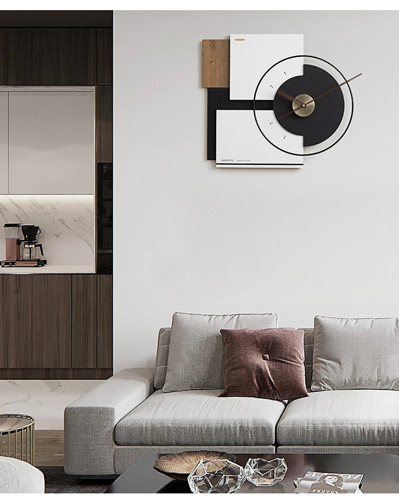 Large Living Room Wall Clock Silent Art Watches Luxury Mural Clocks Walnut Pointer Room Decor Ornaments Modern Wall Decoration