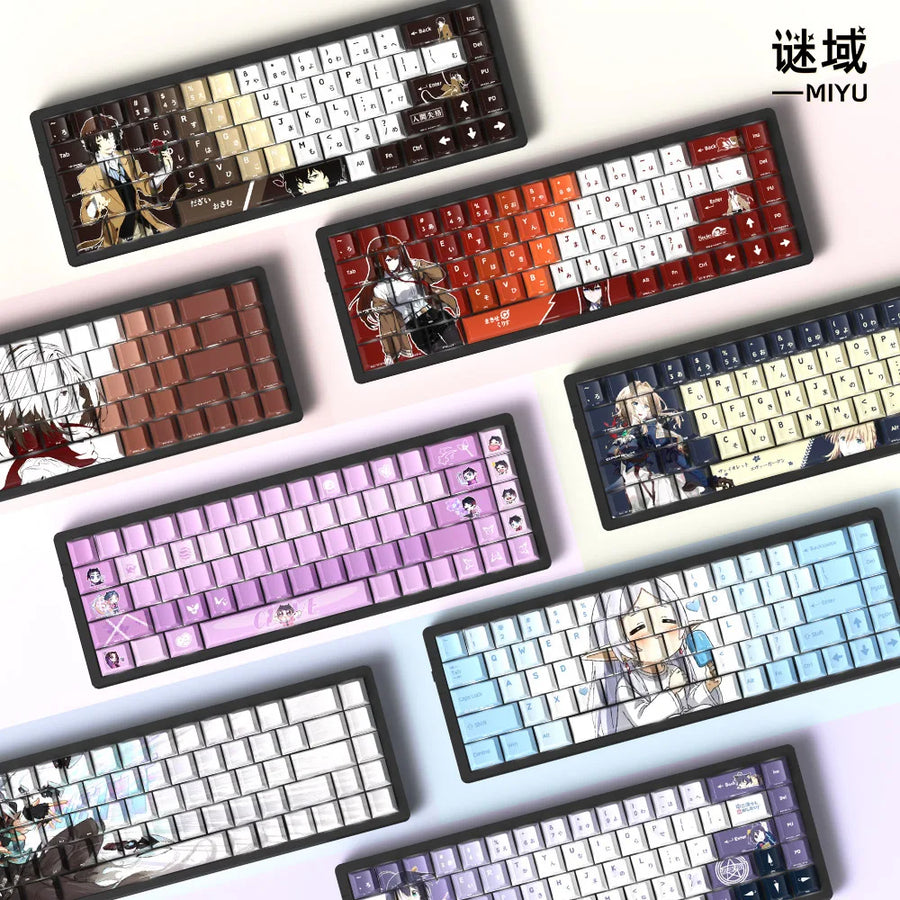 Anime Gaming Keyboard Keycaps 129 Key Set Pbt Material Five-Sided Heat Sublimation Transparent Side-Engraved Mechanical Keyboard