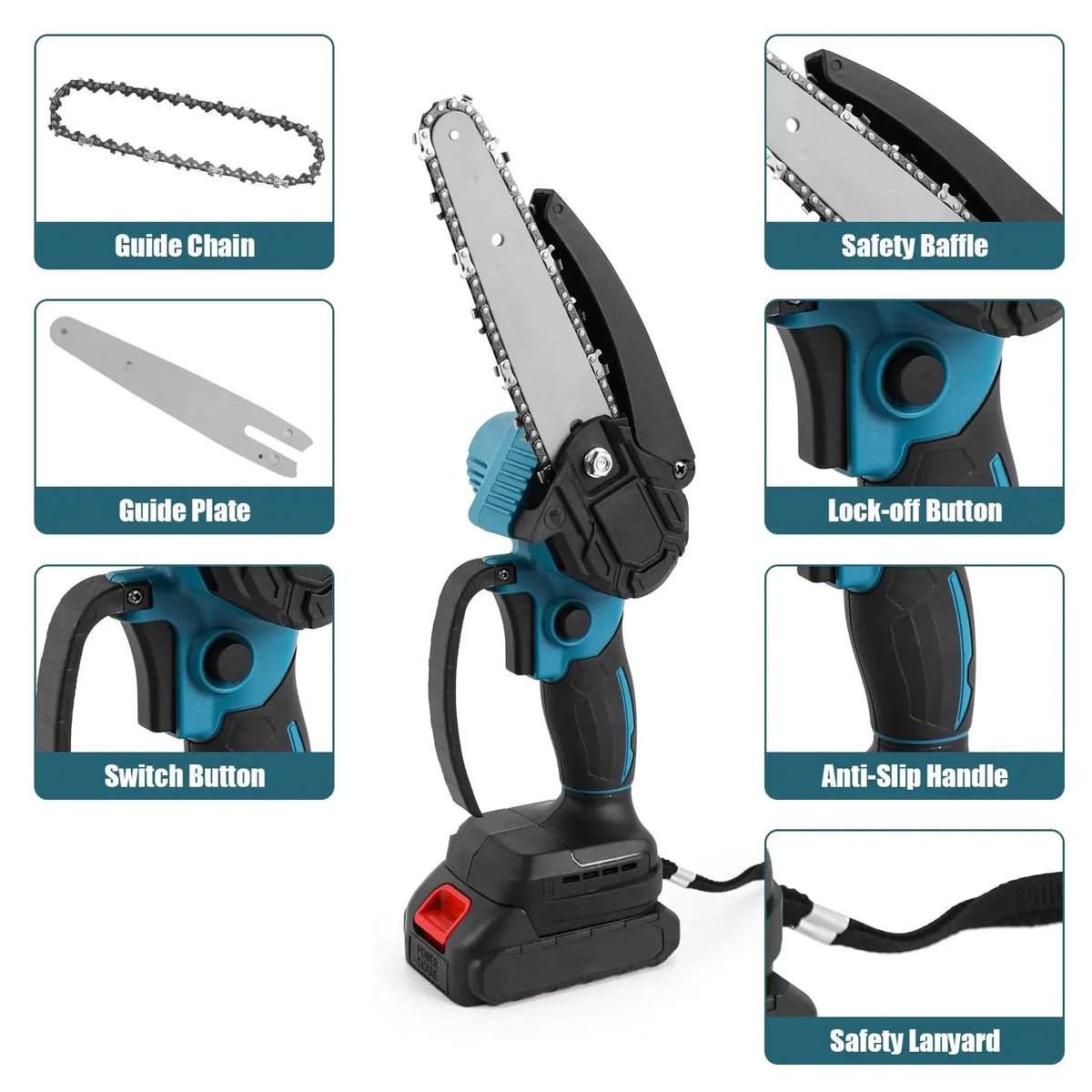 1700RPM 6 Inch Mini Cordless Li-ion Chainsaw One Hand Portable Electric Tree Wood Cutter Pruning Garden Power Tool for Makita