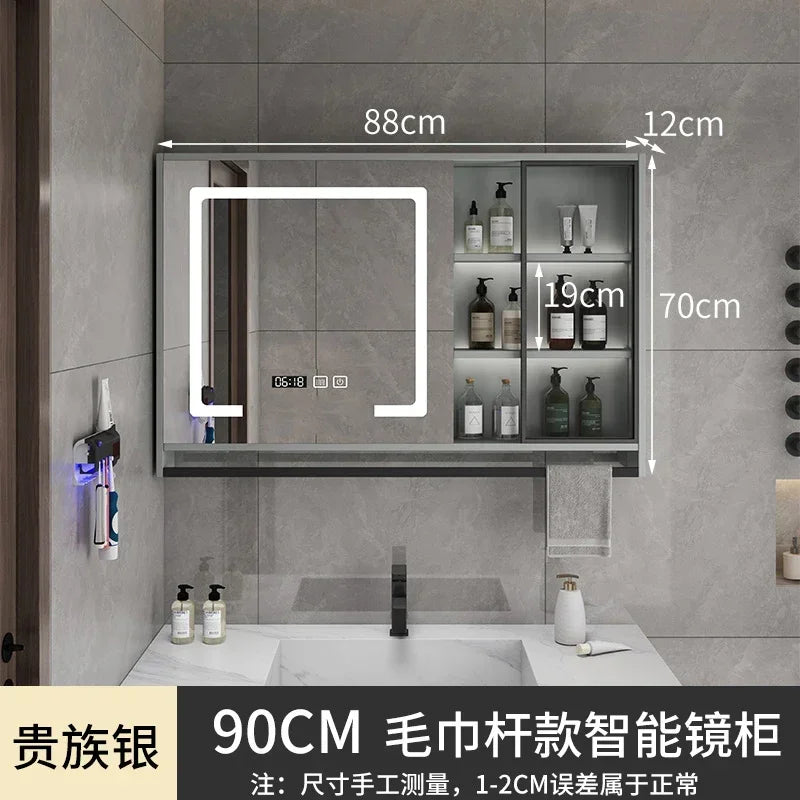 Smart Bathroom Storage Mirror Cabinets with Towel Rod Wall Standing Closet Light Mirror Cabinets Organizador Bathroom Furniture