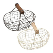 Kitchen Egg Storage Basket Creative Fruit Basket Retro Iron Snack Bread Vegetable Storage Container Holder With Wooden Handle