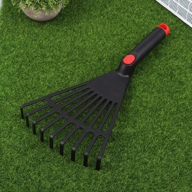 【E】1Pc Garden Grass Leaf Rake Plastic Rake Gardening Rake Lawn Hand Tool With Handle Tool For Garden Maintenance Plant Care