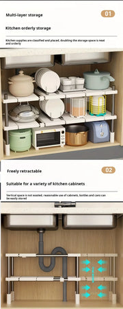 Kitchen Bathroom Cabinet Organizer Durable Multi-Layer Space-Saving Pot Holder Adjustable Under Sink Storage Rack Expandable