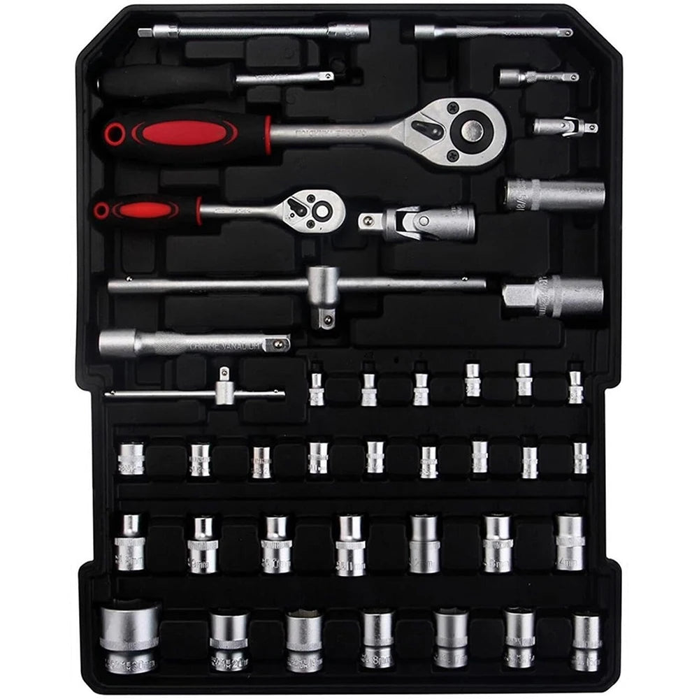 Wheeled Trolley Tool Sets,187Pcs Aluminum Trolley Case Tool Set Silver, Car Mechanics Repair Kit Set, Household Hand Tool Set
