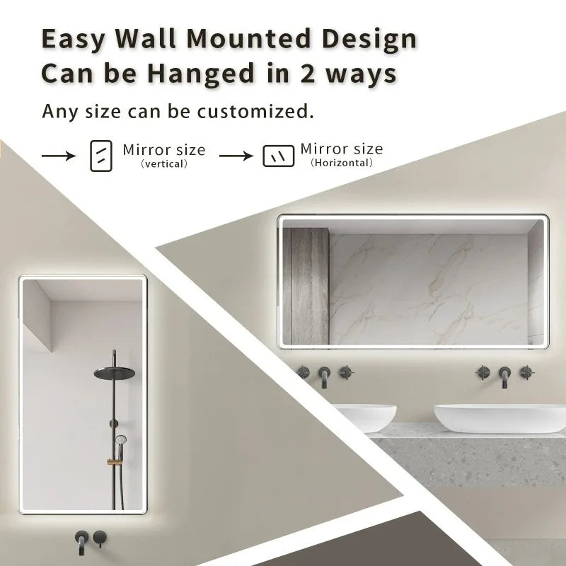 Smart Bathroom Mirror, Toilet, Washroom, Wall Mounted, LED Light Mirror, Anti Fog, Defogging, Bathroom Mirror, with Time Display