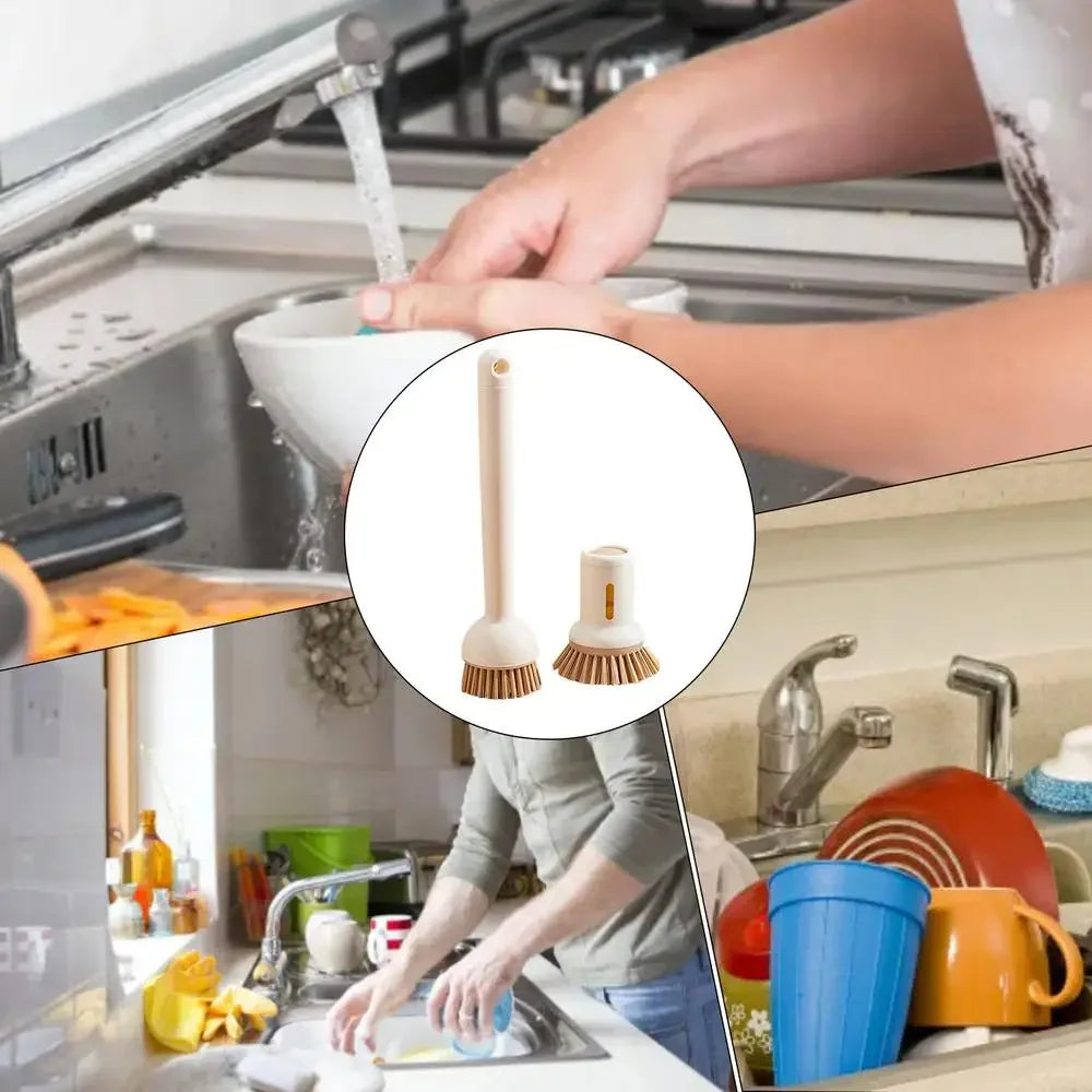Kitchen Pot Brush for Home Use Long Handle Rotating Dish Washing Scrubber with Liquid Dispenser Easy Clean Pan and Bowl