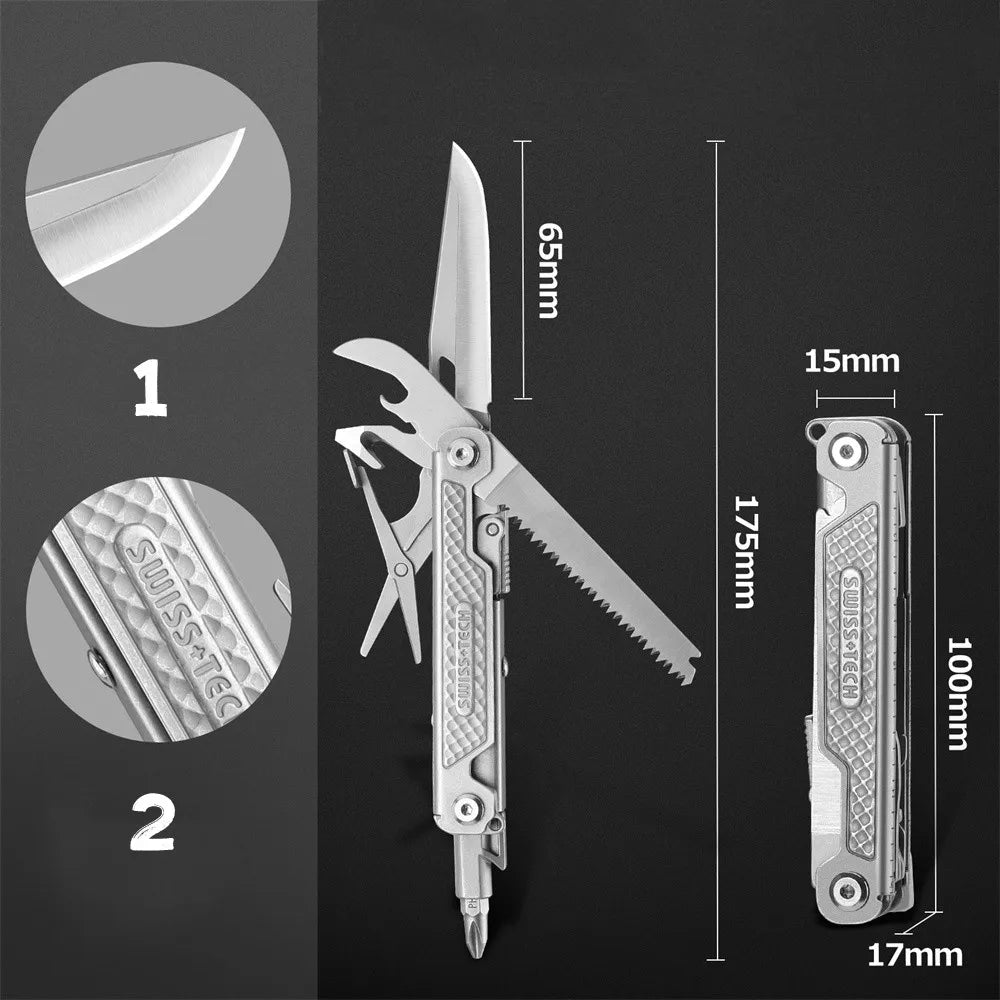 SWISS TECH 11 in 1 Mini Multitool Multi-function Tools with Scissors Screwdriver EDC Outdoor Survival Hand Tool