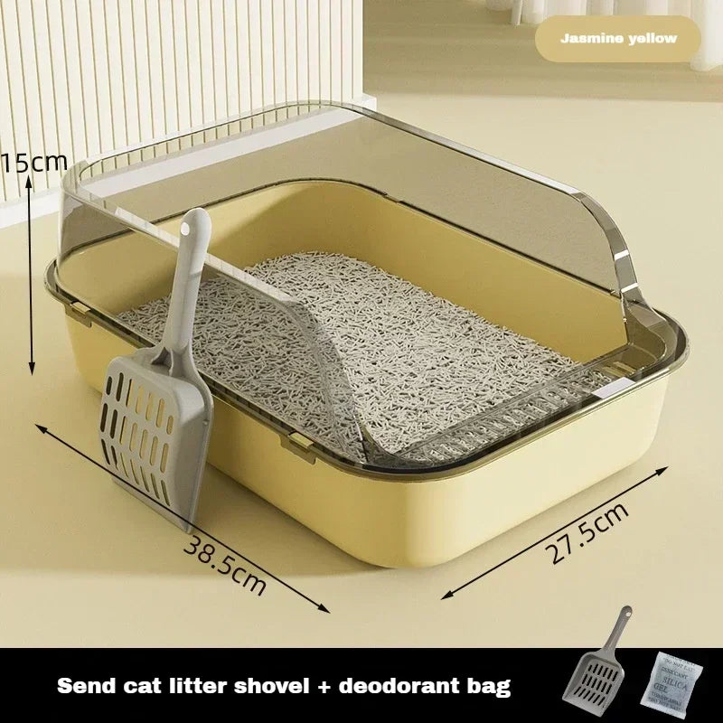 Cat Litter Box High Side Thicken Semi Enclosed Splashproof with Removable Scoop Large Capacity Easy Clean Cat Toilet Supplies