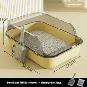 Cat Litter Box High Side Thicken Semi Enclosed Splashproof with Removable Scoop Large Capacity Easy Clean Cat Toilet Supplies