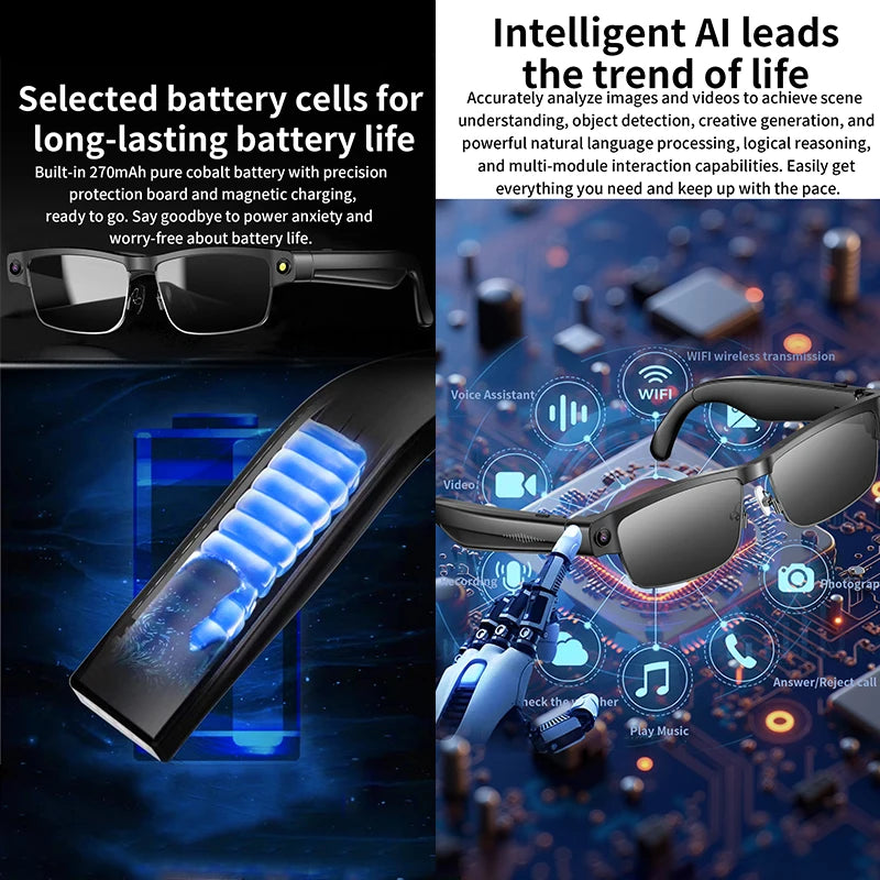 New 800W HD Camera Smart Glasses WFl Transmission Bluetooth Call AI Intelligent Voice Assistant Object Recognition Sun Glasses