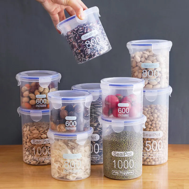 1pc Sealed Storage Box Transparent Kitchen Food Grain Organizer Storage Tank Plastic Large capacity Moisture-proof Sealed Jars
