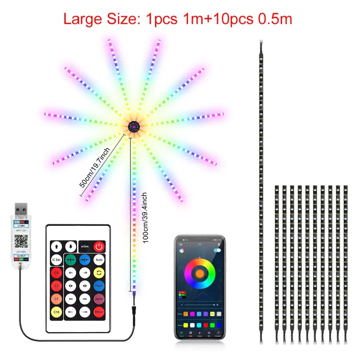 Smart Dynamic Fireworks LED Lights With Music Synchronization RGB LED Strip LightsRemote USB Control Light For Living Room Decor