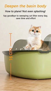 Cat Litter Box High Side Thicken Semi Enclosed Splashproof with Removable Scoop Large Capacity Easy Clean Cat Toilet Supplies