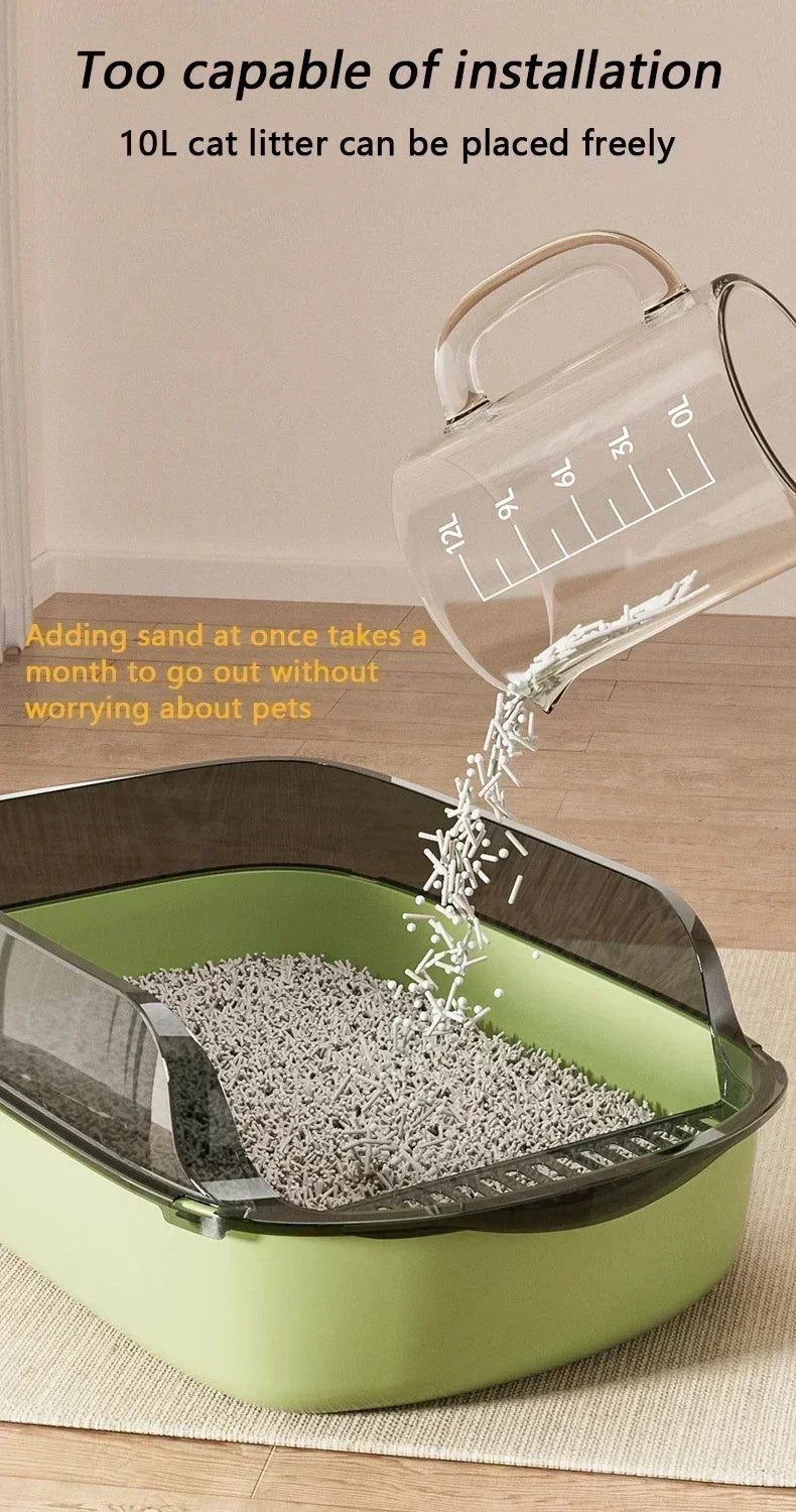 Cat Litter Box High Side Thicken Semi Enclosed Splashproof with Removable Scoop Large Capacity Easy Clean Cat Toilet Supplies