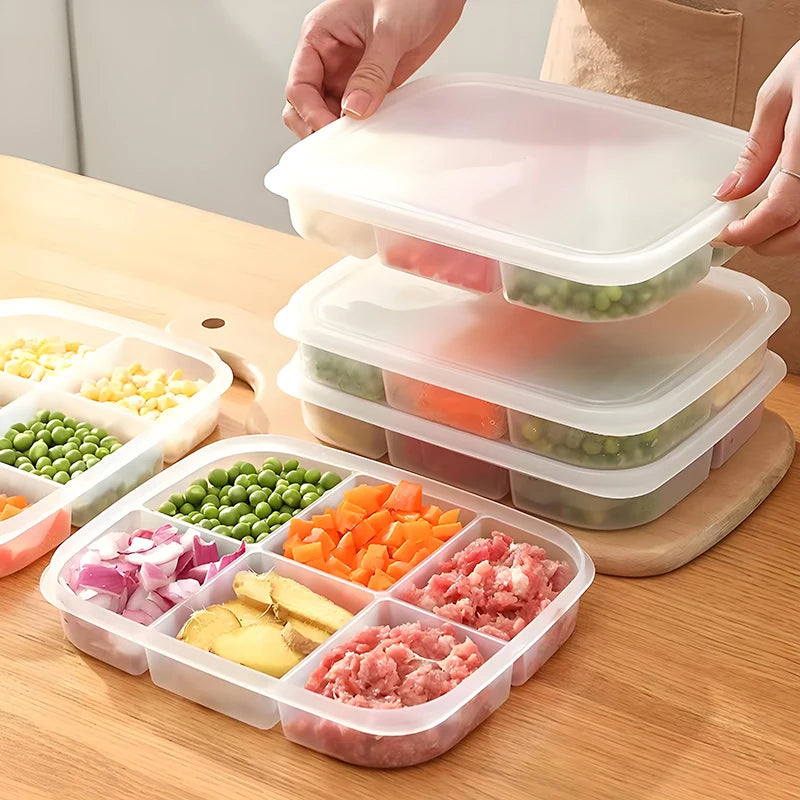 Refrigerator Storage Box 4/6 Grid Food Vegetable Fruit Storage Box Fridge Organizer Drain Basket Meat Onion Ginger Clear Crisper