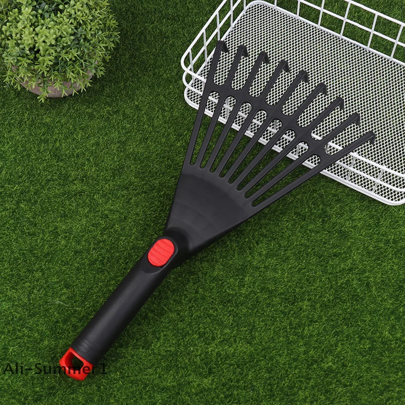 【E】1Pc Garden Grass Leaf Rake Plastic Rake Gardening Rake Lawn Hand Tool With Handle Tool For Garden Maintenance Plant Care