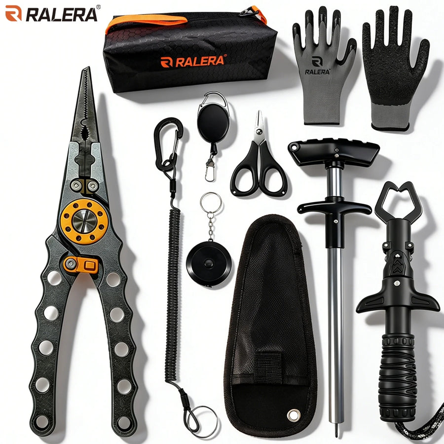 9 fishing tools, aluminum alloy fish pliers with tungsten steel blades, can cut 8 types of strong fishing lines,Perfect fishing