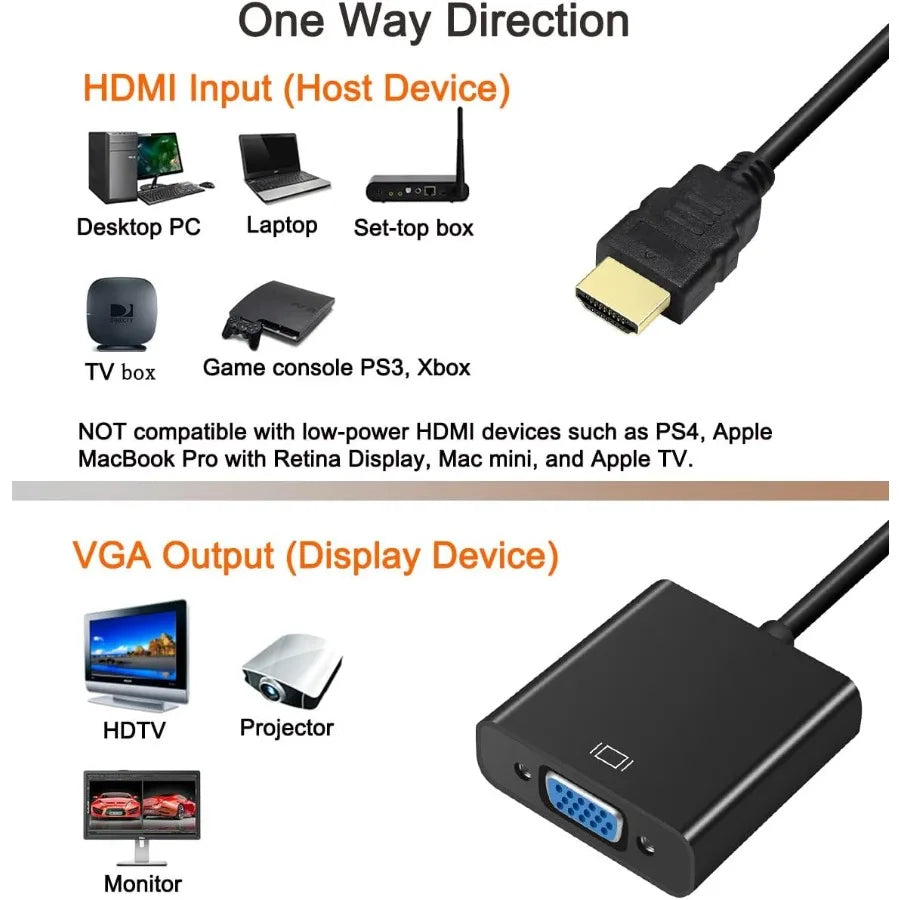 1080P HDMI-compatible To VGA Adapter Converter with Audio Power Supply for PS4 Desktop PC Laptop TV Monitor Projector Computer