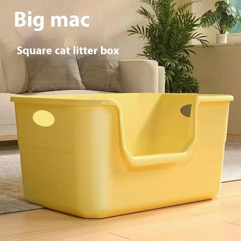 ♥Extra Large Cat Litter Box;Semi-Enclosed & Open Design, Anti-Splash Cat Toilet with High Sides