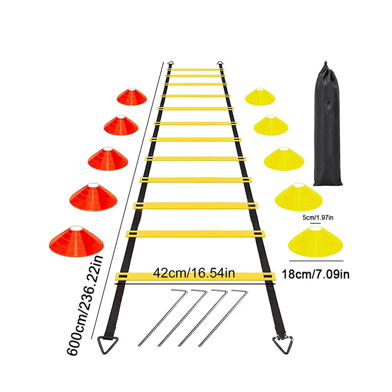 Soccer Agility Training Equipment Set 12 Rung Ladder Football Agility Speed Ladder Disc Cones Steel Stakes Football Training