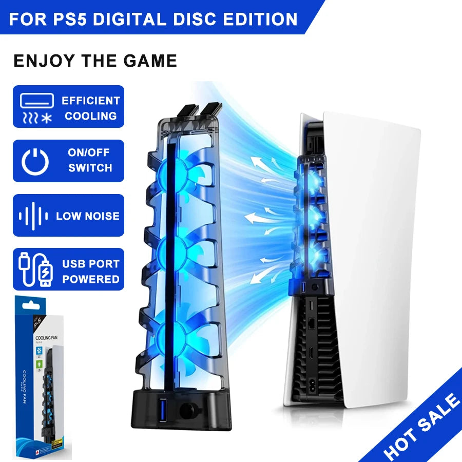 For PS5 Accessories Cooling Fan with LED Light for PS5 Both Disc and Digital Editions Gaming Accessorie Cooling System