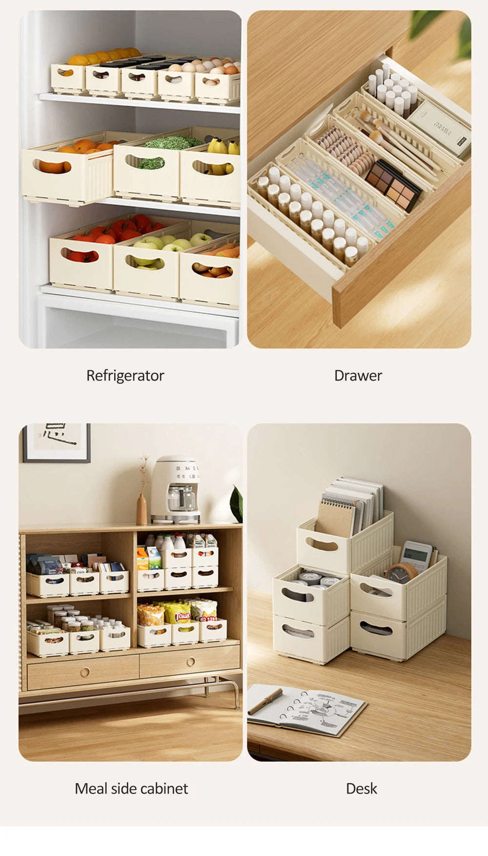 Kitchen Storage Box Retractable Multifunctional Storage Basket Cabinet Desktop Snack Spice Storage Box Fridge Kitchen Organizer