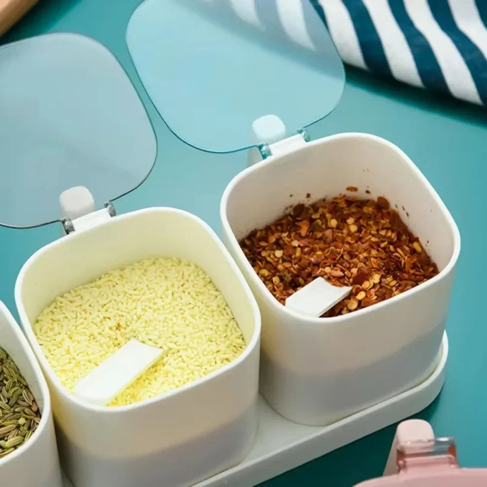 Kitchen Seasoning Boxes Set Gadget Organizer Condiment Container Pepper Sugar Bowl Salt Spice Shaker Storage Jar