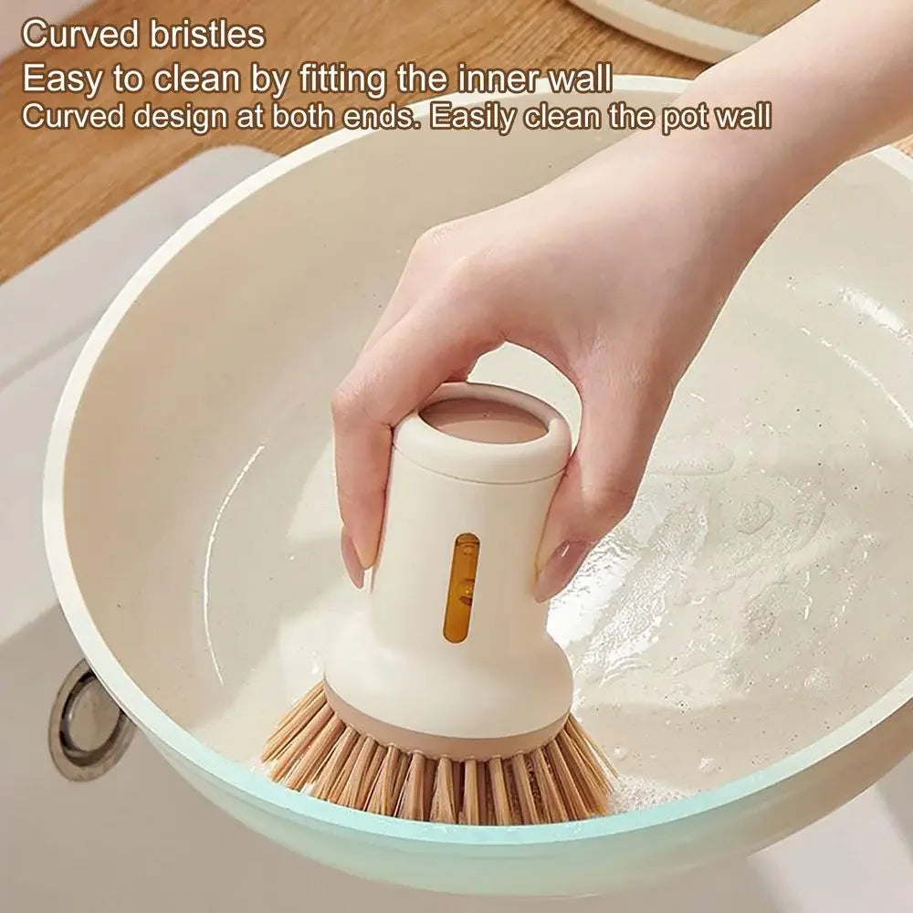 Kitchen Pot Brush for Home Use Long Handle Rotating Dish Washing Scrubber with Liquid Dispenser Easy Clean Pan and Bowl