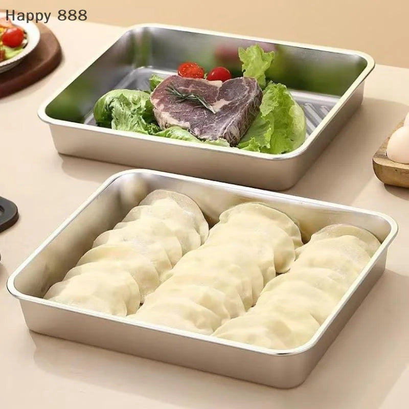 Stainless Steel Kitchen Storage Container With Tray – Refrigerator Organizer For Dumplings, Fruits, Vegetables, Meat, And Cakes
