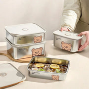 304 Stainless Steel Storage Container With Sticks Fridge Sealed Food Storage Box Large Capacity Fresh-keeping Box Oven Heatable
