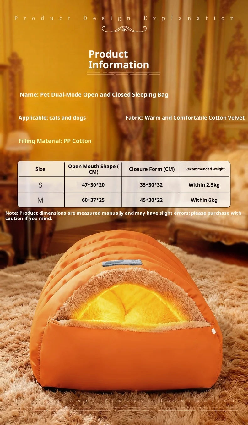 Semi-Enclosed Cat Bed Winter Warm Cat Cave Bed Washable Cat House Non-Slip Warm Waterproof Bottom for Indoor Cats Anti-Anxiety