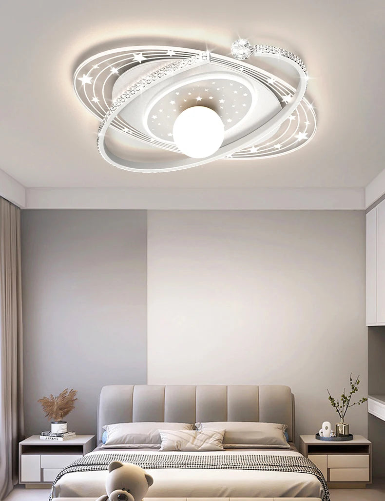 Nordic smart ceiling light home decor led pink blue star ring light  for children‘'s room dimmable luxury boy room decor lights