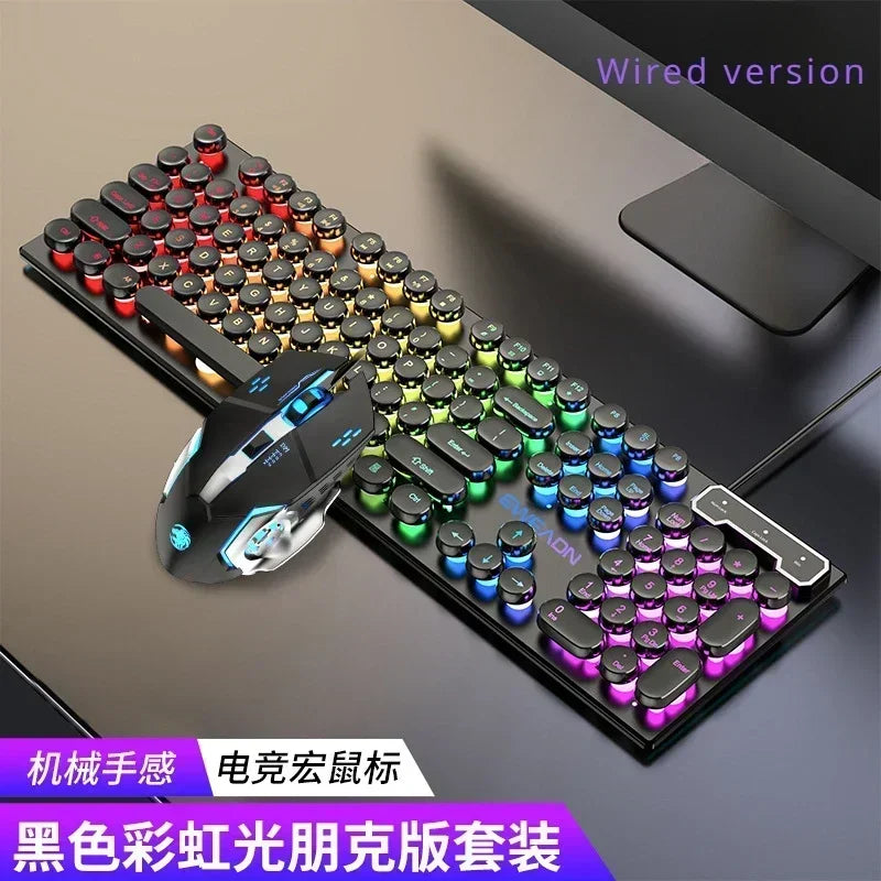 Eweadn GX330 Wired Keyboard Mouse Set Retro Punk ABS Keycaps Gaming Keyboard Mouse Headphones family Office PC Gamer Laptop Gift