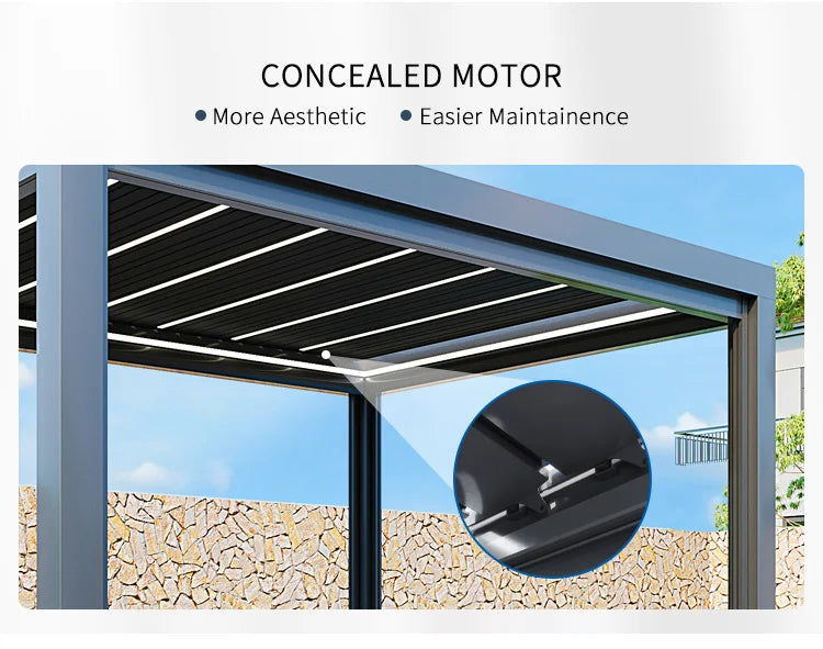 Garden Adjustable Outdoor Gazebo Customized Modern Bioclimatic Motorized Aluminium Louver Pergola