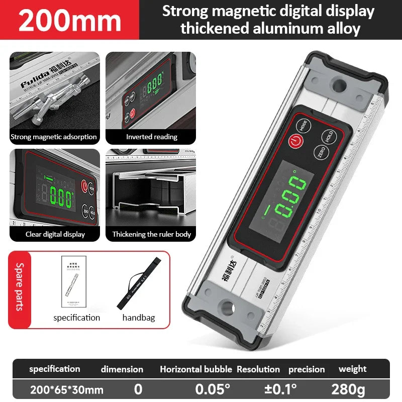 20-50cm Digital Spirit Level and Protractor Magnetic Spirit Level Bubble Level Aluminum Alloy Body Smart Level with Carrying Bag