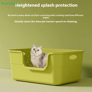 ♥Extra Large Cat Litter Box;Semi-Enclosed & Open Design, Anti-Splash Cat Toilet with High Sides