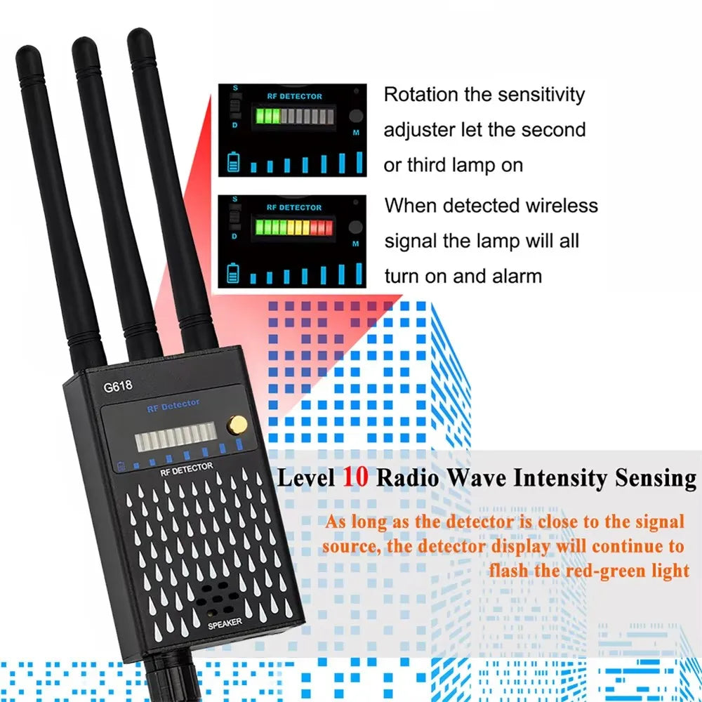 Anti Spy Hidden Camera RF Detector bug Finder GPS Tracker 4G 5G Mobile Signal WiFi bluetooth Scanner Find Out Spy Gadgets Detect
