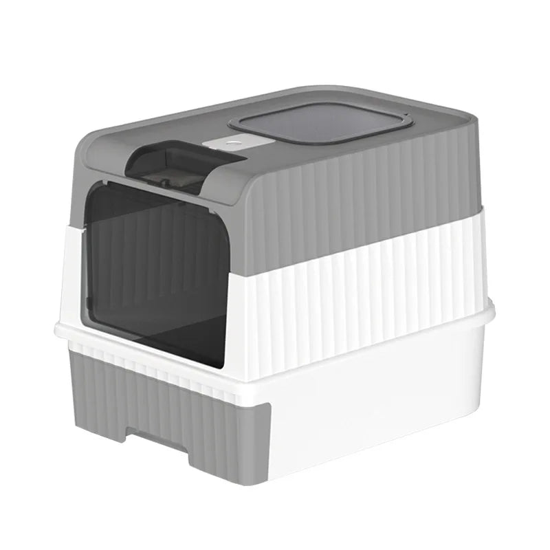 Cat Litter Box with Scoop, Large Foldable Litter Box with Lid, Front Entry Top Exit Kitty Box, Odor Control, Easy To Clean