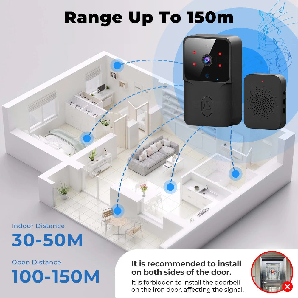 Smart WiFi Wireless doorbell IR night vision visual intercom real-time voice intercom home monitoring doorbell Easy to install